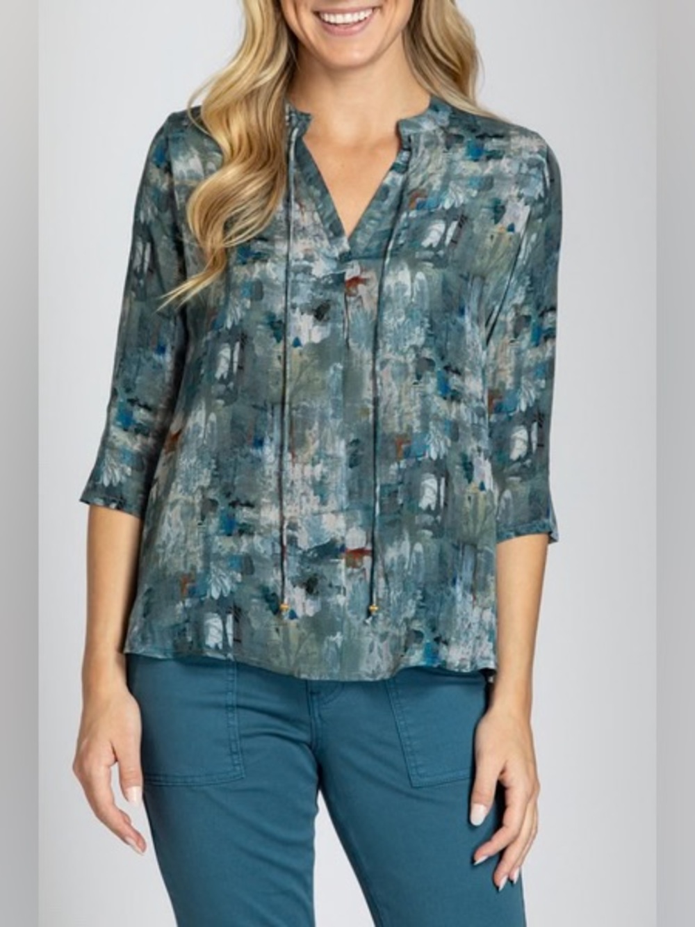 APNY Blue Art to Wear Cupro Blouse Top